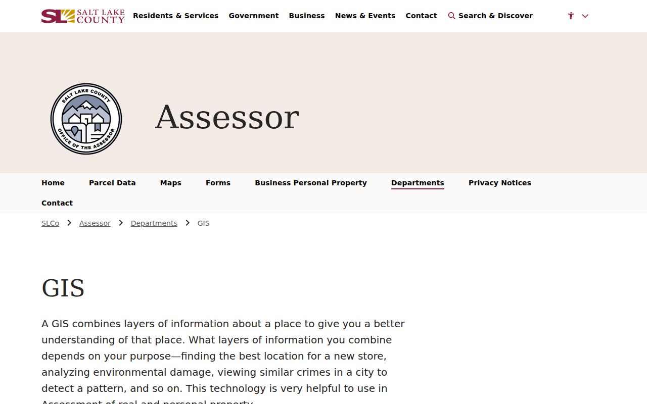 Salt Lake County people search using GIS parcel and tax district maps