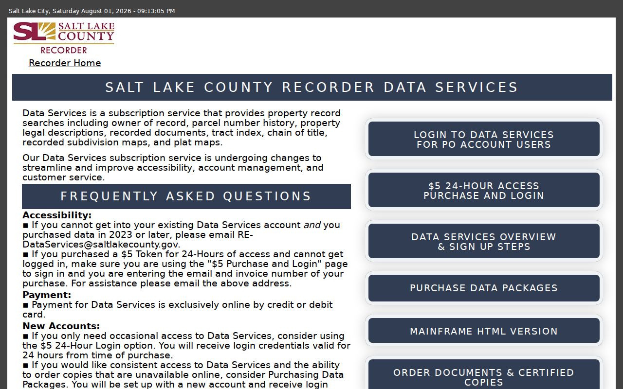 Salt Lake County people search options in paid Recorder Data Services