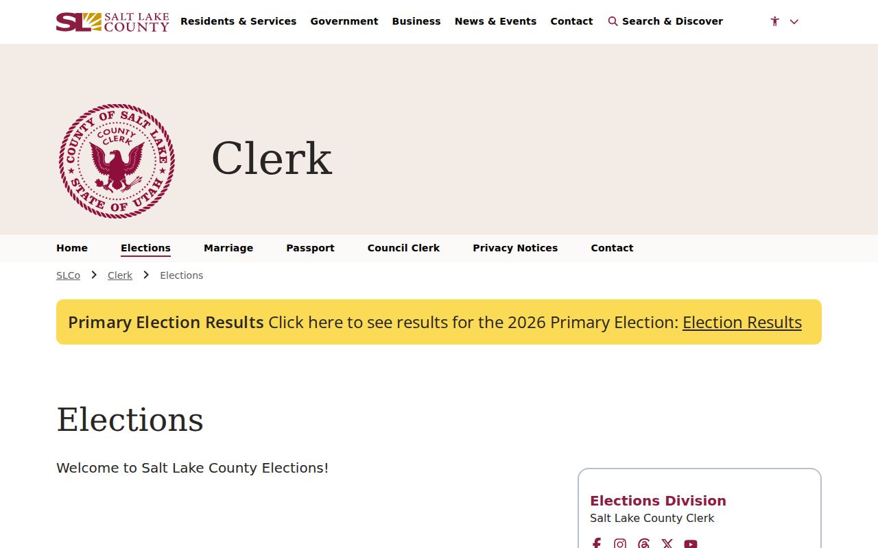 Salt Lake County voter records and election services office page